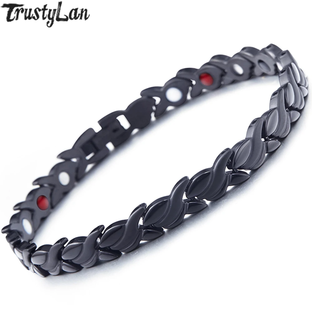 

Fashion New Black Stainless Steel Bracelets For Women Korean Style Health Care Magnets Ladies Bracelet Woman Jewelry Accessories
