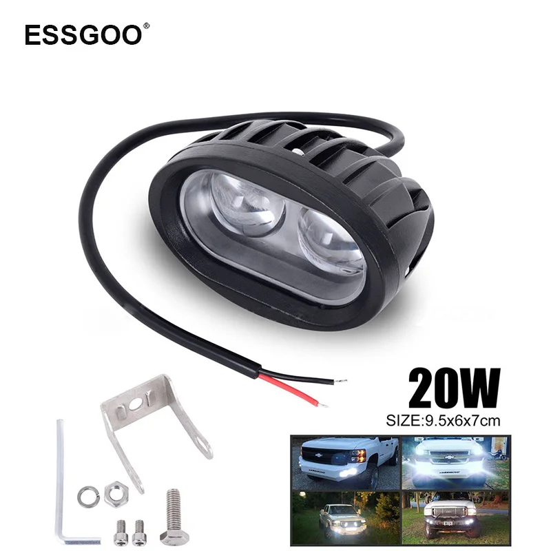

Essgoo 20W Round Led Bar Work Light 6000K Spot Driving Lamp For Off-road Car SUV UTE Boat Truck off road Driving Car Accessory