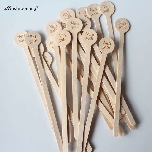 Personalized Round Stir Sticks, Wooden, Set of 50 Coffee Stirs