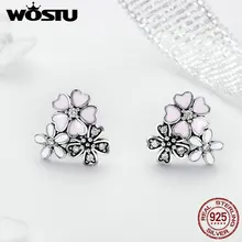 WOSTU,, 925 пробы, серебряные поэтические вишневые цветы, серьги-гвоздики для женщин, модные оригинальные серебряные ювелирные изделия FIE400