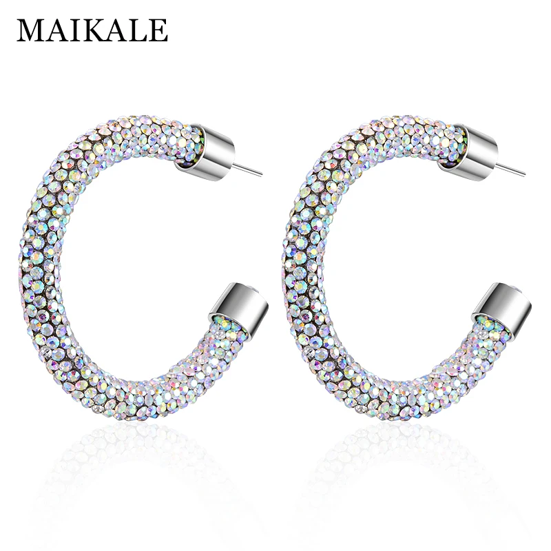 

MAIKALE New Design Charm Austrian Crystal Hoop Earrings Geometric Round Shiny Large Hoop Earrings Rhinestone earrings For Women