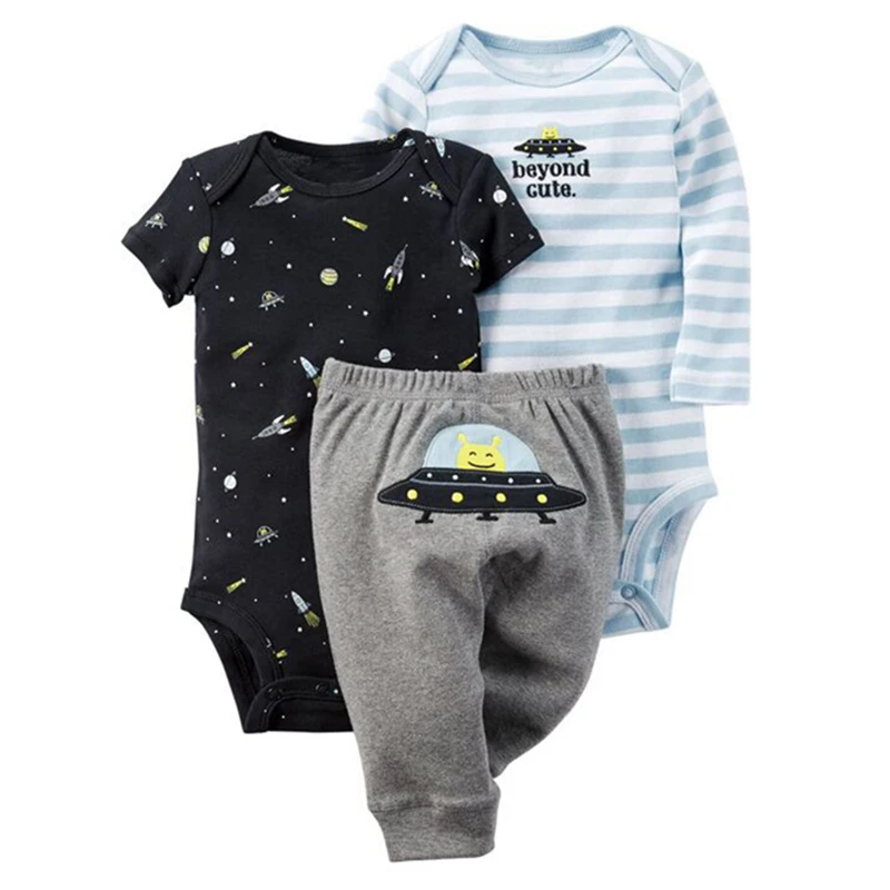Комплекты одежды для новорожденных, 3 предмета, одежда для маленьких мальчиков, комплект одежды для маленьких девочек, хлопок, Новые Боди, Пижама+ штаны для младенцев