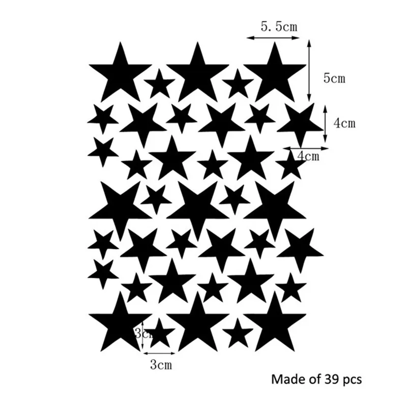 39 звезд золотого, серебряного, черного, белого цвета, узор со звездами, ПВХ, сделай сам, настенные художественные наклейки для детской комнаты, декоративные наклейки на стену, домашний декор