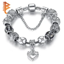 Fashion Silver Heart Charms Bracelet Bangle for Women DIY 925 Crystal Beads Fit Original Bracelets Women Pulseira Jewelry Gift