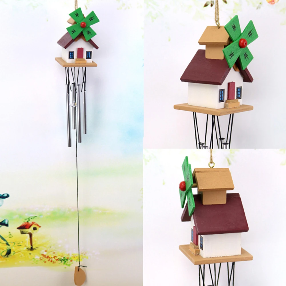 Antique Amazing Log-Cabin Deep Resonant 4 Tube Wind Chimes Church Bells Wind Chimes Wall Hanging Home Decoration