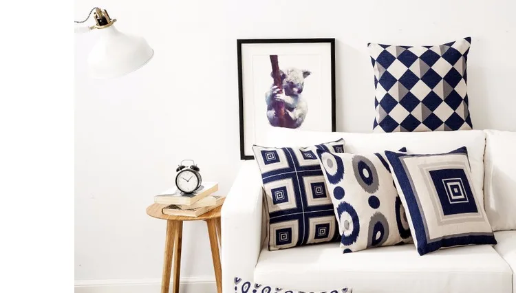 Скандинавская Подушка с геометрическим рисунком, Темно-Синий Геометрический чехол для подушки, домашнее декоративное белье, наволочка для дивана