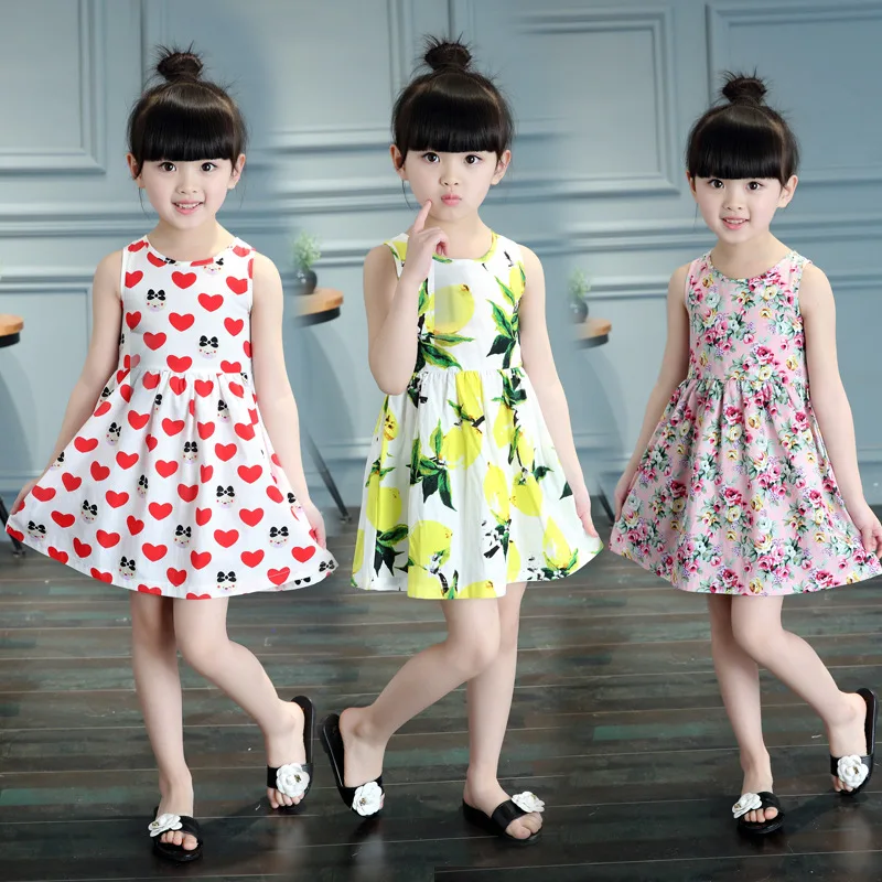

Children's Wear Girl Dress 2018 Summer New Girl Cotton Princess Dress Multicolor Vest Dress