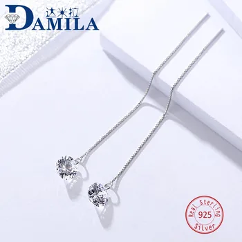 

Fashion crystal 100% pure 925 sterling silver earrings Cute long drop earrings for women girls female jewelry gifts earings