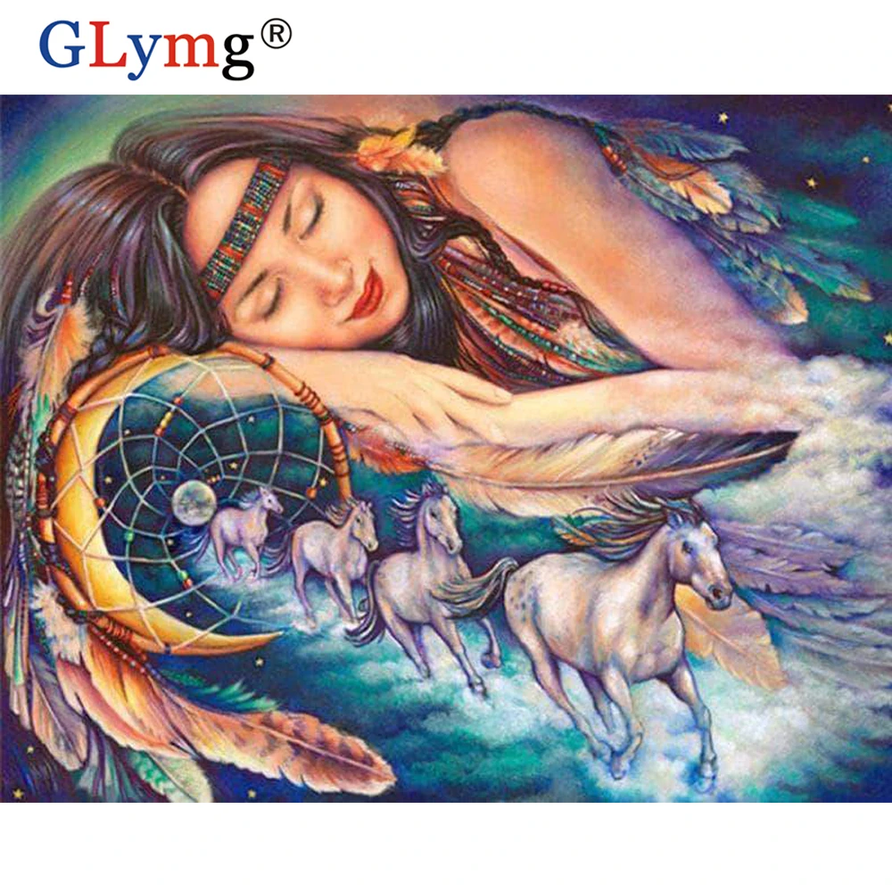 Glymg Diamond Painting Full Drill Path Of The Dream Catcher Full Square Diamond Embroidery Cross Stitch Mosaic Home Decoration
