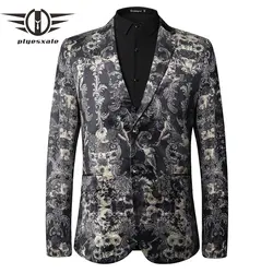 Plyesxale 2018 новые осенние мужские бархатные Пиджаки для женщин Винтаж ретро пиджак Slim Fit Повседневное пиджак напечатаны Блейзер Q35