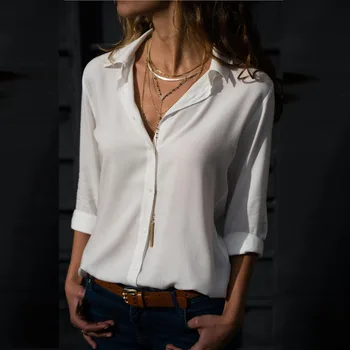 

Women Solid Chiffon Blouse Shirt Short Sleeve Blouse V-neck Shirts Casual Tops Blouse Chemisier Femme Blusa Mujer de Moda 2019