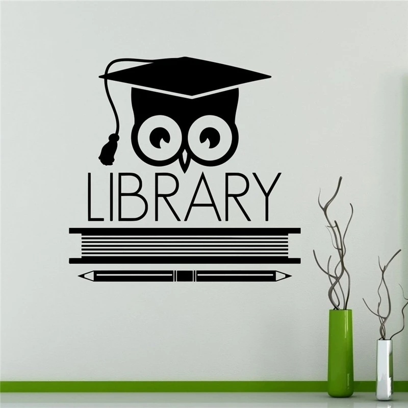 Books Library Owl Wall Vinyl Decal Education School Wall Sticker
