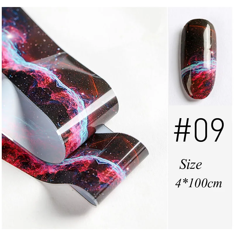 10 colors Water Marble Effect Nail Foil Paper Fantasy Rainbow Starry Sky Transfer Foil Nail Art Sticker Manicure Decorations - Цвет: 1pc color 09