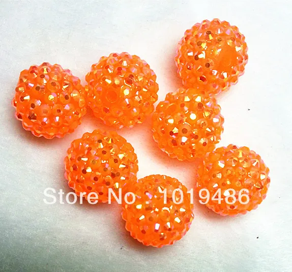 

20MM Orange color 100pcs / lot Chunky Resin Rhinestone Beads,Bling Resin Ball Beads, (effect of jelly bead B16)