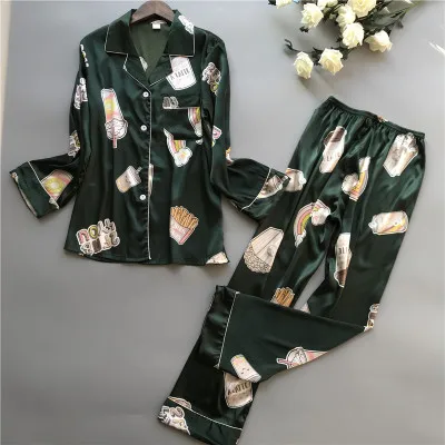 

Daeyard Spring Women Fashion Silk Pajama Sets Floral Print Long Sleeve Blouse And Pants Soft Pyjamas Sleepwear Cute Home Clothes