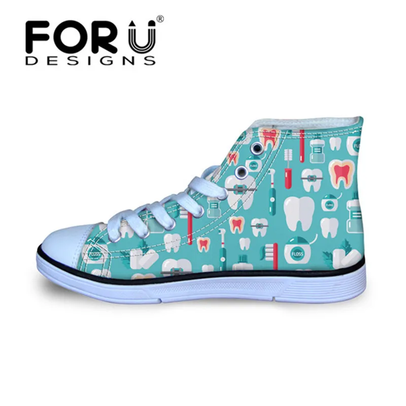 

FORUDESIGNS Cartoon Dentist Pattern Flats Kids Girls High Top Canvas Shoes Casual Autumn Light Lace-up Walking Sneakers Shoes