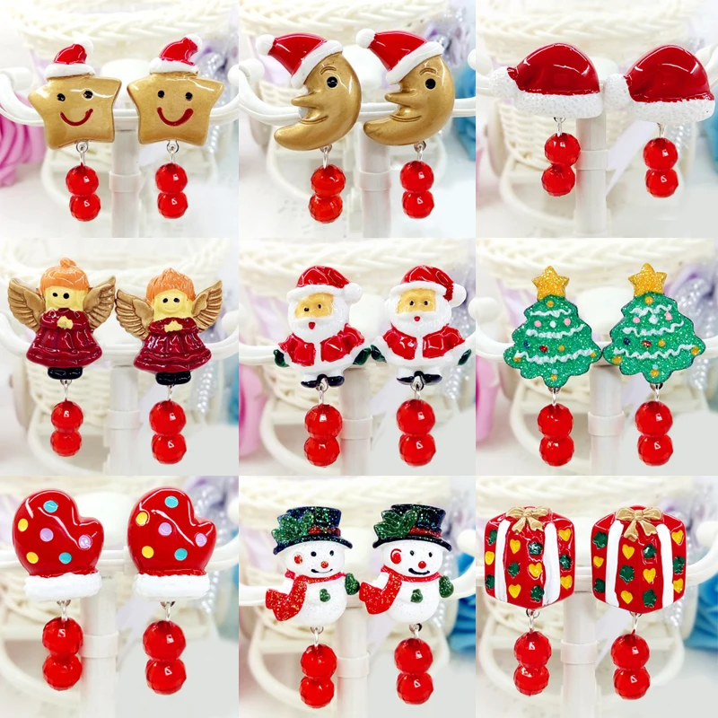 

Hot Christmas Kids Red Bead snowman earrings for women Children Korean fashion jewelry pendientes mujer