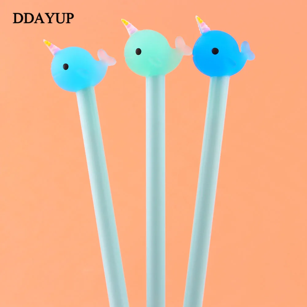 

2 Pcs/lot Cute Kawaii Narwhal Gel Pen Signature Pen Escolar Papelaria School Office Supply Promotional Gift