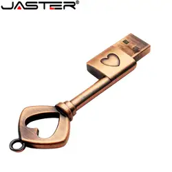 JASTER металлический любовь ключ в форме сердечек usb флэш-накопитель ручка привод 8 ГБ 16 ГБ 32 ГБ 64 Гб медные ключи карта памяти свадебный подарок
