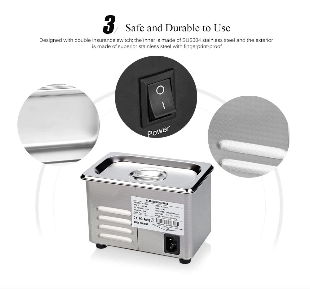 CJ - 008 0.7L Professional Ultrasonic Cleaner Machine Digital Timer for Home Use