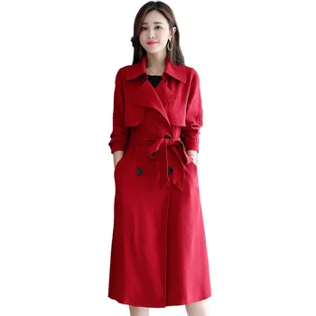 

New Spring Autumn Fashion Casual Women's Trench Coat Long Outerwear Double Breasted Wide-waisted Clothes For Lady With Belt