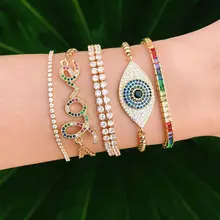 Вечерние женские ювелирные изделия из радуги, кубического циркония, 17 см, в европейском стиле, украшенные кристаллами, с квадратным цирконием, высокое качество, Браслет-манжета