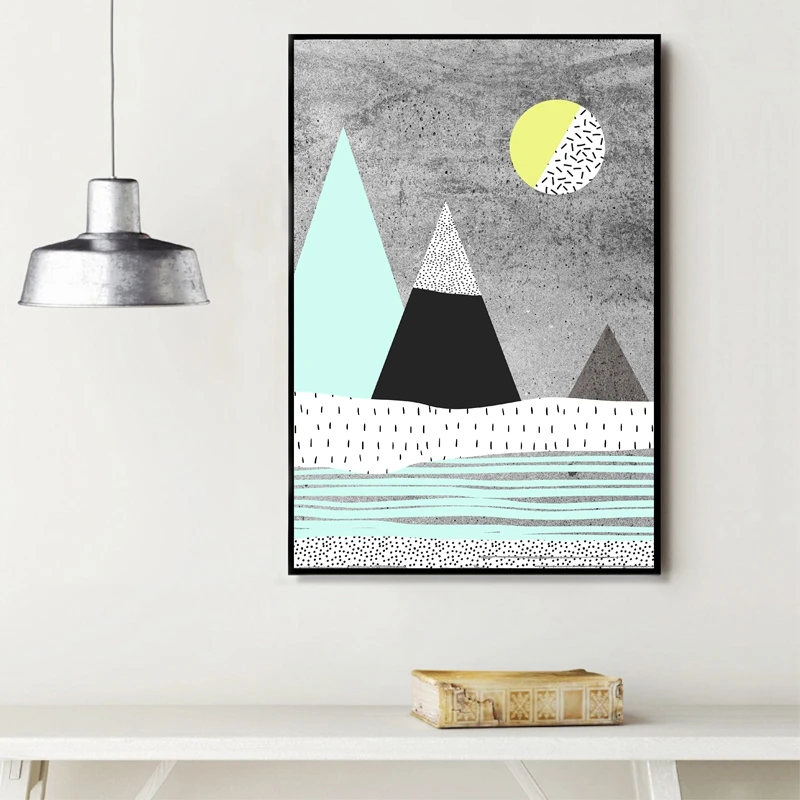 Modern-And-Trendy-Abstract-Poster-Canvas-Painting-Home-Decoration-Geometric-Mountains-And-The-Sun-Art-Print (2)