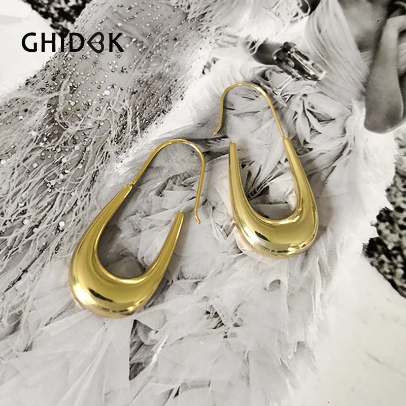 

GHIDBK Middle Gold Silver Irregular Simple U Shape Hoop Earrings Minimalist Geometric Chunky Aros Mujer Oreja Street Style Hoops