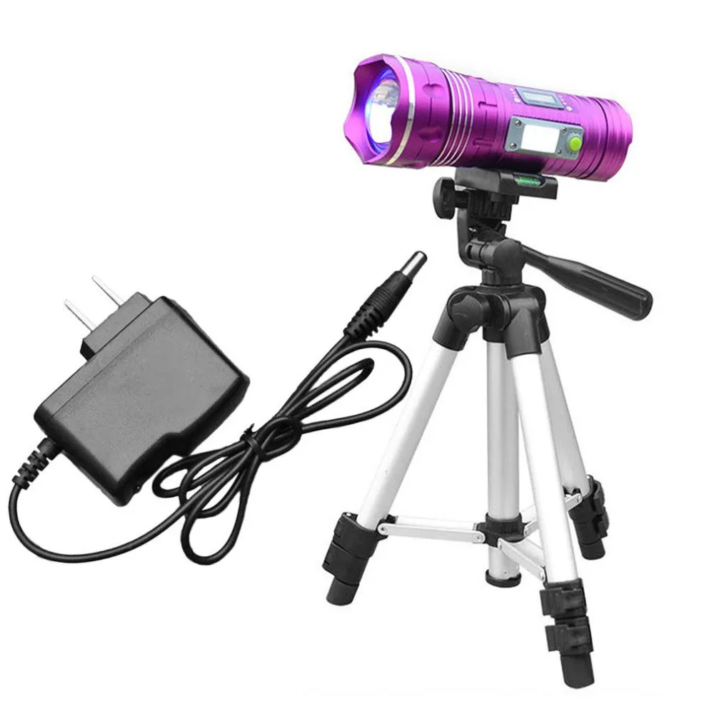 Rechargeable Zoom LED Flashlight 3 Mode Adjustable Focus Night Fishing Light LCD Display Torch Lamp Purple/Blue/White | Лампы и