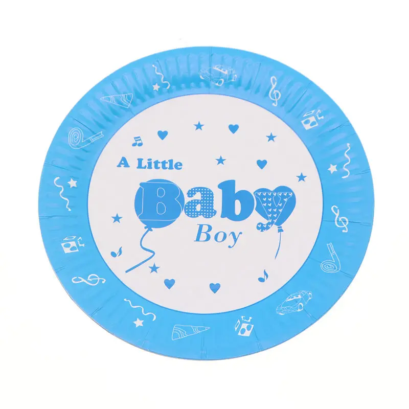 

10pcs/lot Disposable Tableware Cartoon Plates Baby Boy Blue Birthday Party Decoration Kid For Home Gender Reveal Party Supplies