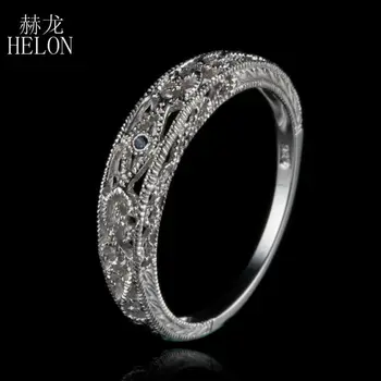 

HELON Ladies Vintage Genuine Sapphires Filigree Antique Ring Solid 10k White Gold Art Nouveau Wedding Anniversary Women Ring