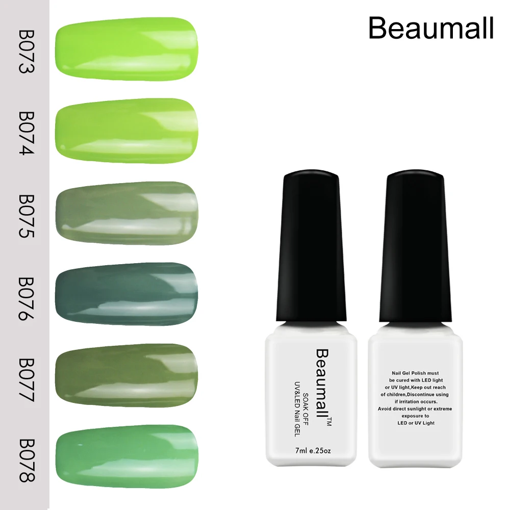 Beaumall Нейл-арт гель GREEN Series Цвета # B073 ~ B078 7 мл объем био-Гели Soak Off УФ светодиодный