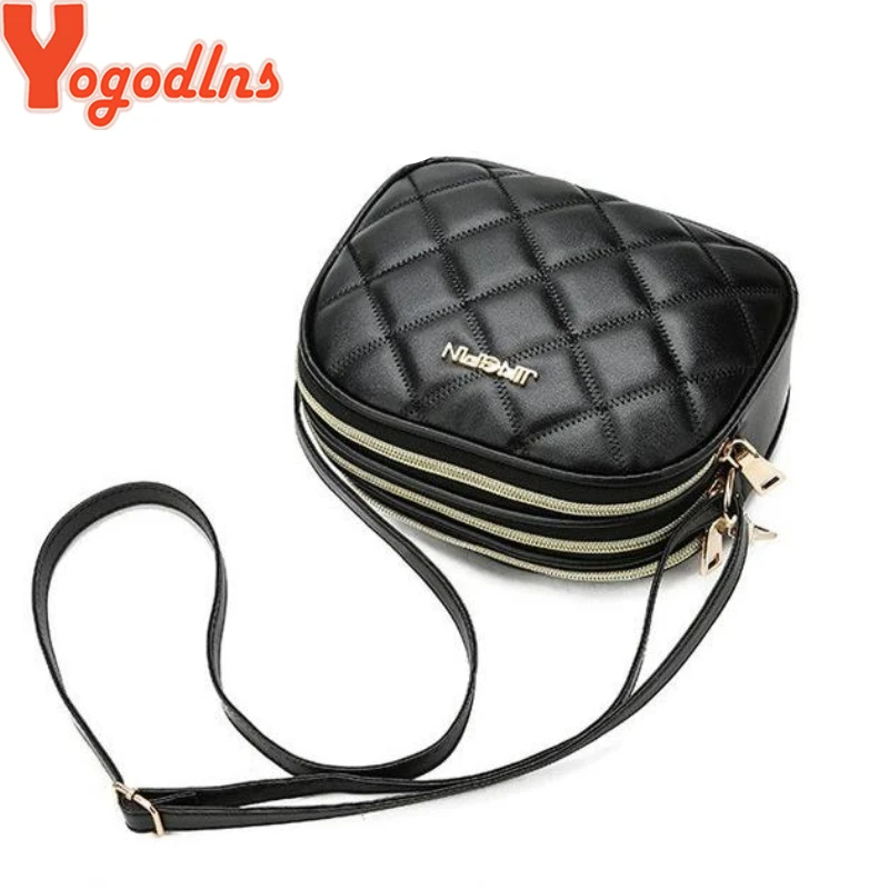 Yogodlns модная женская сумка-мессенджер из искусственной кожи, женские сумки на плечо, черные клетчатые маленькие сумки через плечо