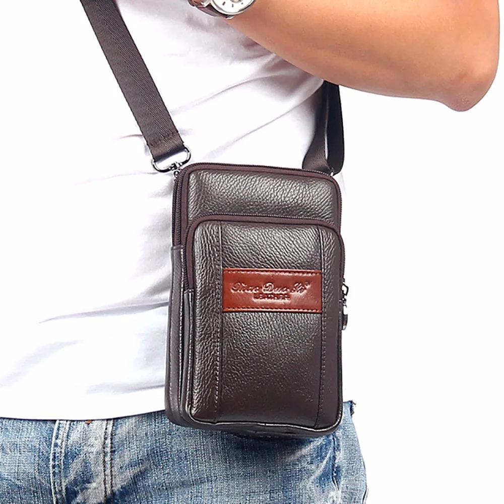 Men Genuine Leather Sling Shoulder Bag Cell Mobile Phone Case Belt ...