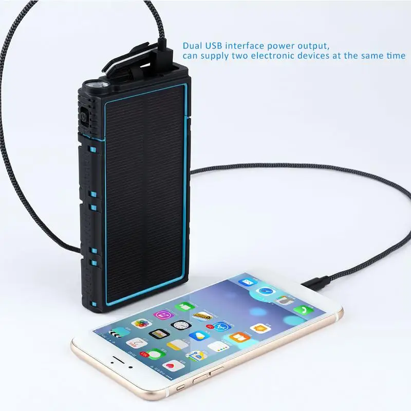 

Solar IPX7 Waterproof Fireproof Anti-Drop Mobile Phone Charging Treasure Large Capacity Mobile Power Supply with Led Lights