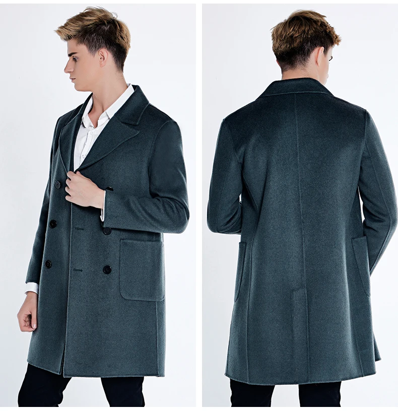URSMART о двойном шерстяном пальто, двубортный липкий мешок, длинное мужское новое пальто, шерстяное пальто