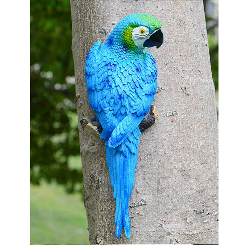 1 Pair Lifelike Bird Ornament Figurine Parrot Toys Sculpture 31cm Red & Blue