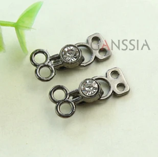 

8pcs/lot Metal hook buckle collar hook with stone button though cord collar hook clasp buckle accessories(SS-59)