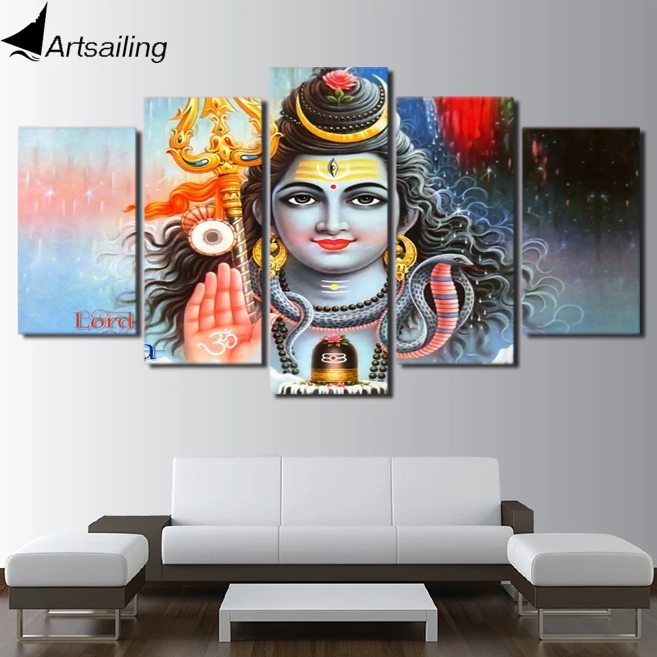 HD Printed 5 Piece Canvas Art Hindu God Art Lord Shiva Shakti Painting