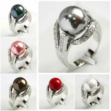 Модные женские 12 мм Южное море раковина жемчуг драгоценный камень ювелирные изделия кольцо Размер 6 7 8 9