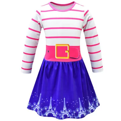 

2019 Summer girl Dress Fancy Nancy Birthday Cosply Party kids Beautiful Stripe Sea blue pleats dream