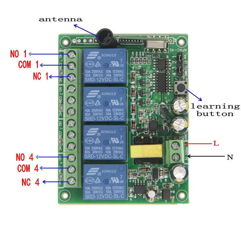 Универсальный AC 220V 10A реле 4CH 4 CH Беспроводной RF пульт дистанционного управления передатчик+ модуль приемника, 315/433 МГц