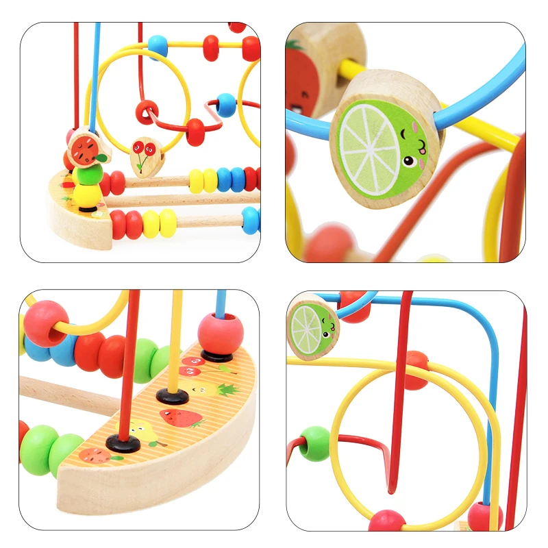 Kidus Wooden Math Toy Counting Circles Bead Abacus Wire Maze Roller Coaster Montessori Educational for Children