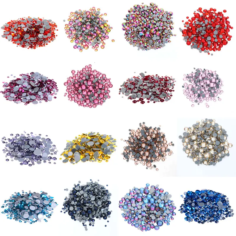 

High-Quality Mixed Sizes 1000pcs Glitter Rhinestones Glass Hot Fix Rhinestones Flat Red Hotfix Rhinestones For Clothes B0973