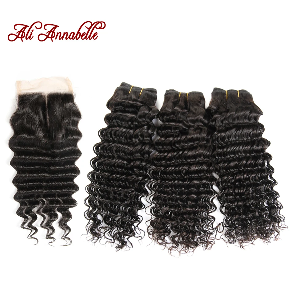 

Ali Annabelle Hair Peruvian Deep Wave Bundles With Closure Remy Human Hair 3 Bundle Lace Closure Peruvian Hair Weave Bundles