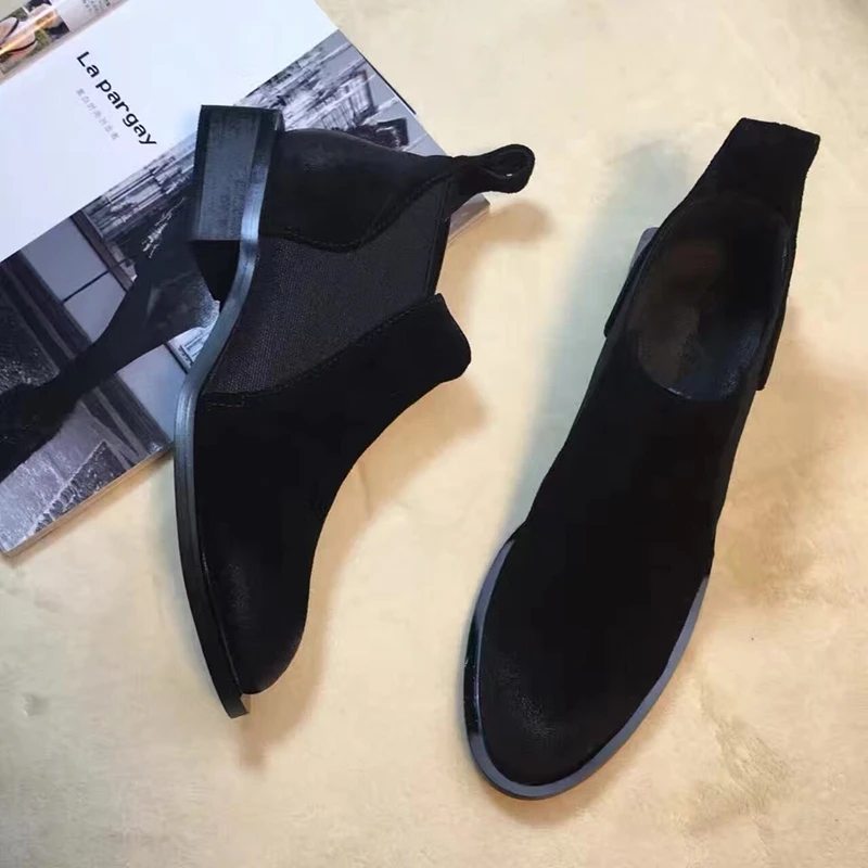 Suede Leather Women Ankle Boots Slip on Platform Motorcycle Ankle Boots Winter Wedges Shoes Woman Street Style Chelsea Boots 40