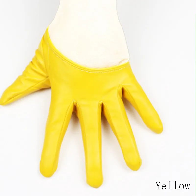 Дизайн, соблазнительные кожаные перчатки для женщин, перчатки из искусственной кожи, Вечерние перчатки, черные, золотые, серебряные, G005 - Цвет: Yellow