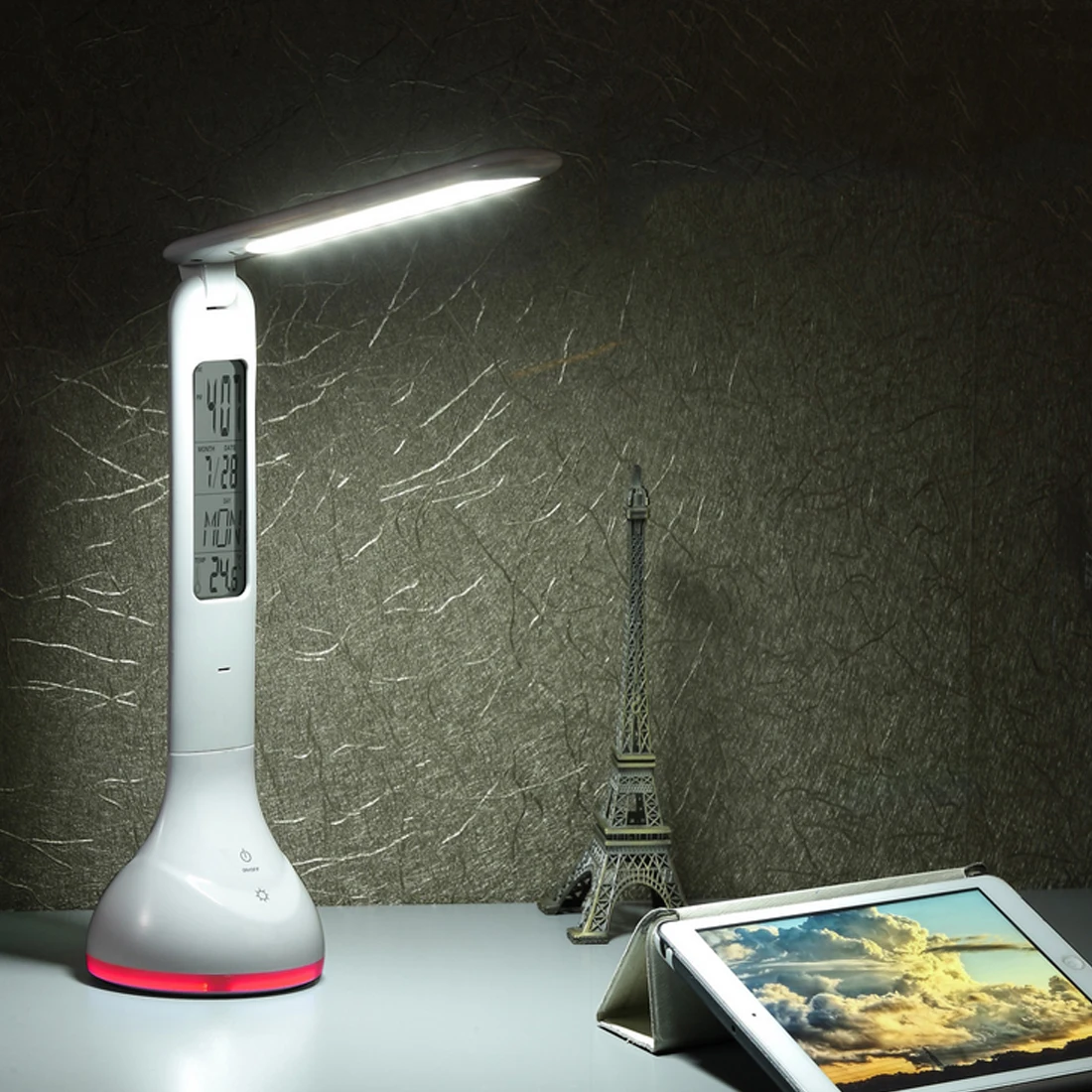 

Multifunction LED Desk Light With Alarm Clock Foldable Dimmable Desk Table Lamp Calendar Temperature Atmosphere Colors Changing