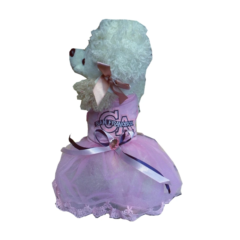 

Pink Dog Dress Blue Party Tutu Harness Formal Medium Large XL XXL Rhinestones Stone Decor Skirt Lace Fabric Dog Clothes Puppy