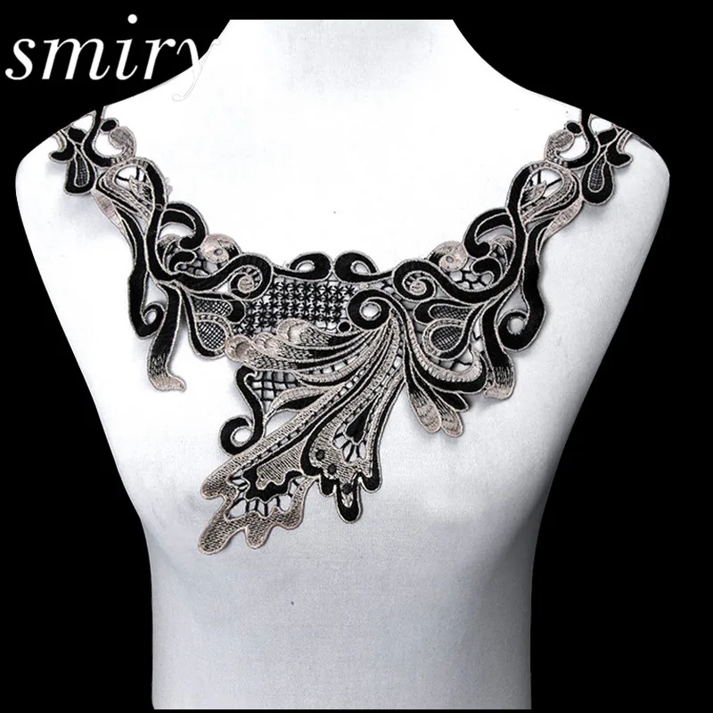 

Smiry 1pc Elegant Embroidery Black Peacock Tail Floral Lace Collar Fabric DIY Collar Lace fabrics for Sewing Supplies DIY Crafts